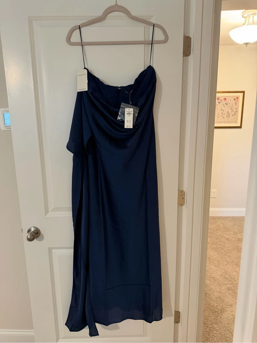 Abercrombie & Fitch Strapless Navy Maxi Dress with scarf NWT